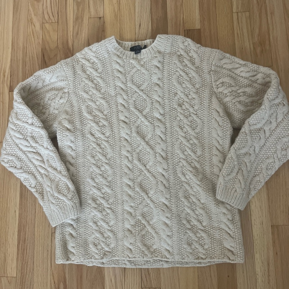 J.Crew Men’s 100% Lambs Wool Hand Knit Cable Knit Fisherman Sweater Size XLT